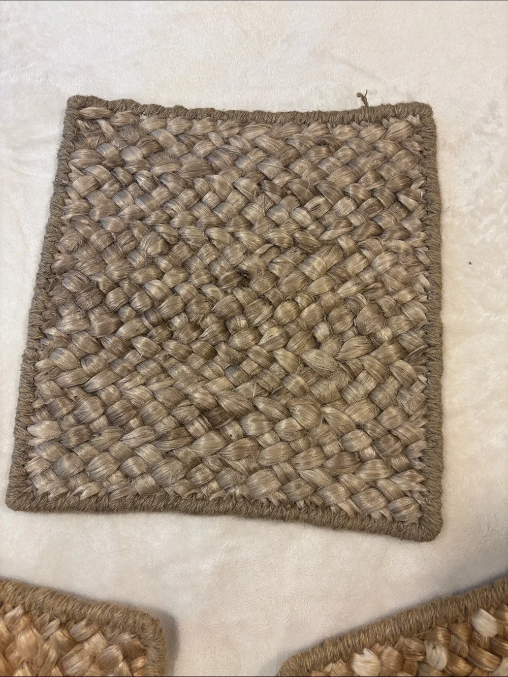 Natural Jute Trivet Set. “Maximus” Wheat Multi Set of 3 Designer Sample Hot Pads
